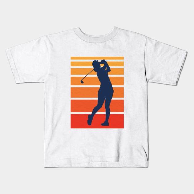 Vintage Women Golf Silhouette Kids T-Shirt by crissbahari